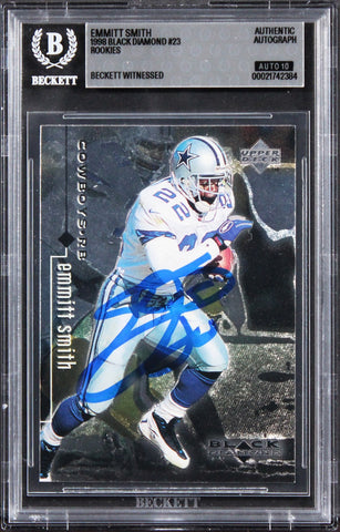 Cowboys Emmitt Smith Signed 1998 Black Diamond #23 Card Auto GM 10! BAS Slabbed