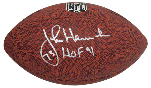 Patriots JOHN HANNAH Signed Wilson Full Size NFL Football w/HOF'91 - SCHWARTZ
