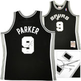 SPURS TONY PARKER AUTOGRAPHED BLACK M&N 2001-02 ROOKIE JERSEY XL BECKETT 222835