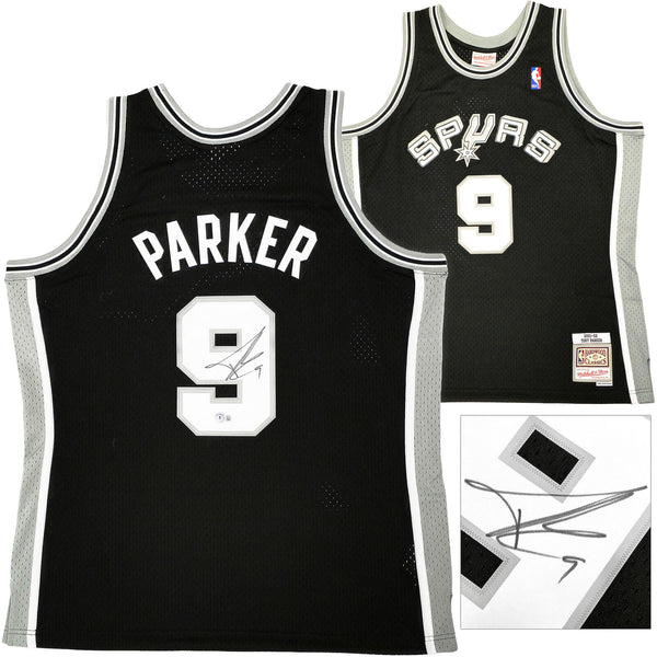 SPURS TONY PARKER AUTOGRAPHED BLACK M&N 2001-02 ROOKIE JERSEY XL BECKETT 222835