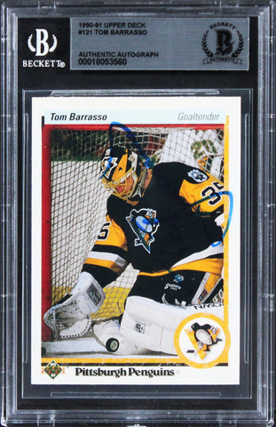 Penguins Tom Barrasso Authentic Signed 1990 Upper Deck #121 Card BAS Slabbed