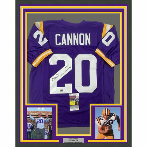 FRAMED Autographed/Signed BILLY CANNON 33x42 LSU Purple College Jersey JSA COA