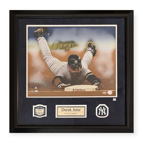 Derek Jeter Signed Autographed 16x20 Photo Framed w/ Game Used Dirt Steiner