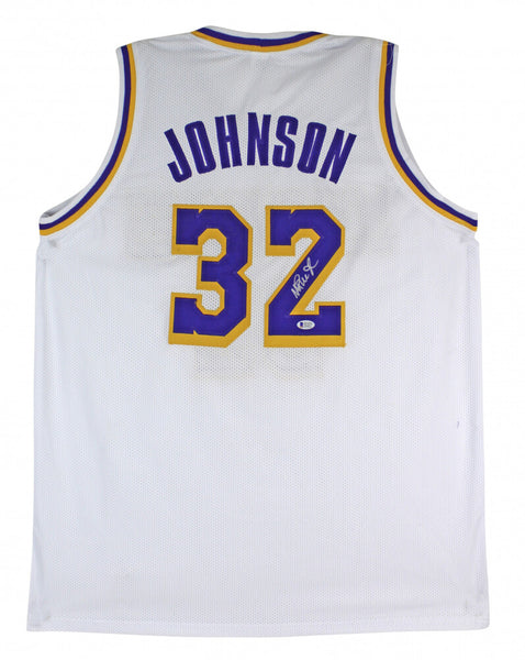 Magic Johnson Signed Los Angeles Lakers White Jersey (Beckett) 5xNBA Champion