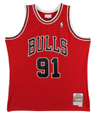 Bulls Dennis Rodman Signed Red Mitchell & Ness HWC Swingman Jersey JSA Witnessed
