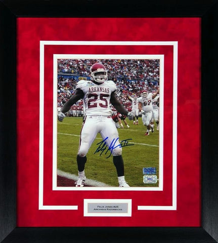 FELIX JONES SIGNED ARKANSAS RAZORBACKS 8x10 FRAMED PHOTO COA