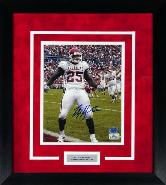 FELIX JONES SIGNED ARKANSAS RAZORBACKS 8x10 FRAMED PHOTO COA