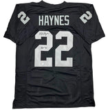 Autographed/Signed Michael Haynes HOF 97 Oakland Black Jersey Beckett BAS COA