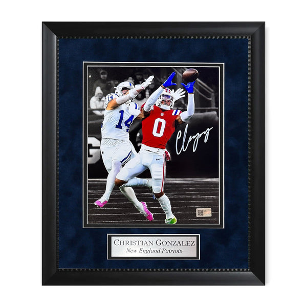 Christian Gonzalez Patriots Signed Autographed 8x10 Photo Framed to 11x14 NEP