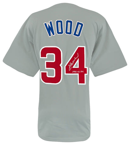 Kerry Wood Signed Grey Custom Baseball Jersey w/1998 NL ROY - (SCHWARTZ COA)