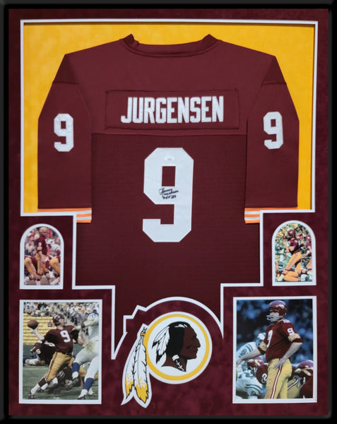 FRAMED IN SUEDE WASHINGTON FOOTBALL SONNY JURGENSEN AUTOGRAPHED JERSEY JSA COA