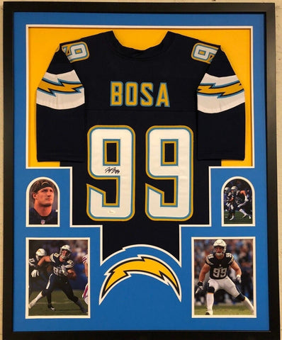 FRAMED SAN DIEGO CHARGERS JOEY BOSA AUTOGRAPHED SIGNED JERSEY JSA COA