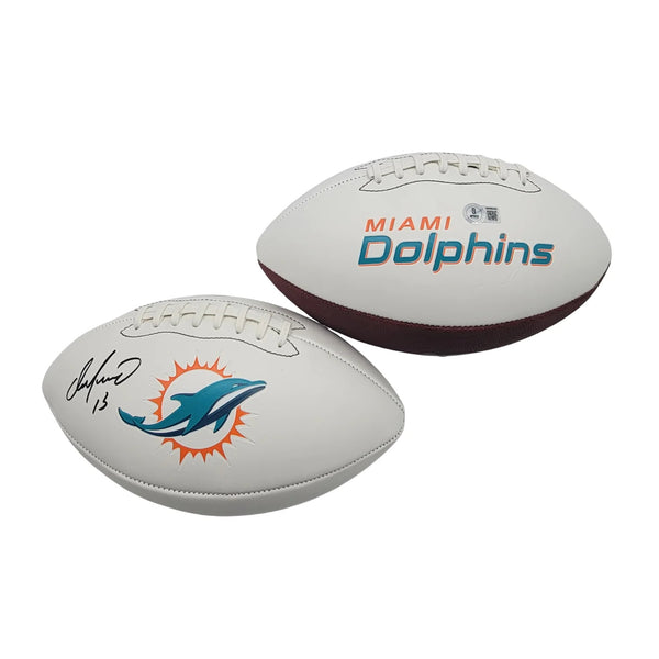 Dan Marino Signed Miami Dolphins Logo White Panel Football Beckett Witnessed