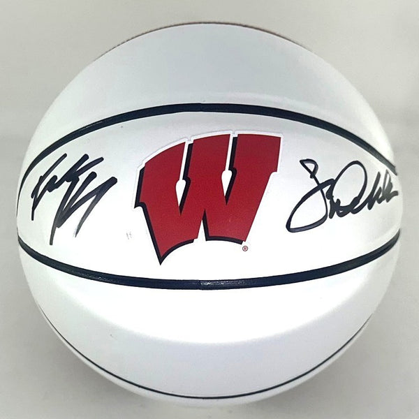 Badgers FRANK KAMINSKY & SAM DEKKER Signed WI LOGO Mini Basketball AUTO - BAS