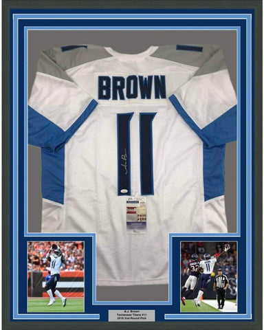 Framed Autographed/Signed AJ A.J. Brown 33x42 Tennessee White Jersey JSA COA