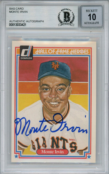 Monte Irvin Signed 1983 Donruss HOF Heroes #15 Card Beckett 10 Slab 38480