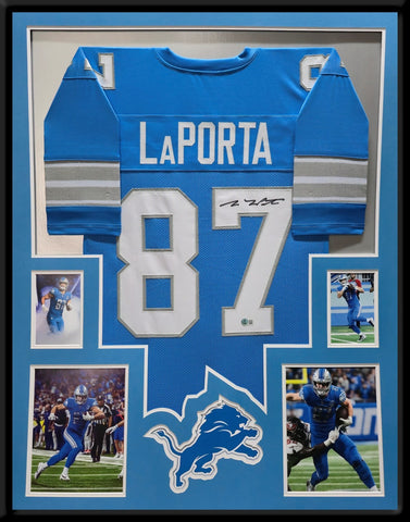 FRAMED DETROIT LIONS SAM LAPORTA AUTOGRAPHED SIGNED JERSEY BECKETT HOLOGRAM