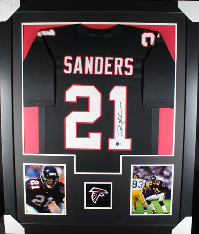 DEION SANDERS (Falcons black TOWER) Signed Autographed Framed Jersey Beckett