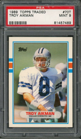 Troy Aikman Dallas Cowboys 1989 Topps Traded Football Rookie Card #70T PSA 9