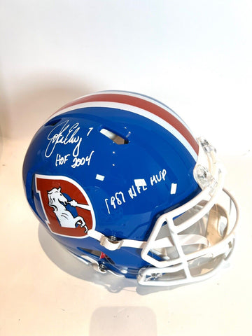John Elway Signed Broncos "D" Logo Blue Helmet "HOF 2004" & "1987 NFL MVP"