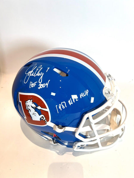 John Elway Signed Broncos "D" Logo Blue Helmet "HOF 2004" & "1987 NFL MVP"