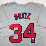 Autographed/Signed David Ortiz Boston Grey Baseball Jersey JSA COA