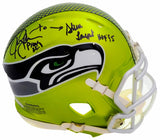 Steve Largent & Jim Zorn Signed Seahawks Flash Green Speed Mini Helmet MCS Holo