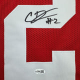 Framed Autographed/Signed Caleb Downs 35x39 Ohio State Red Jersey JSA COA