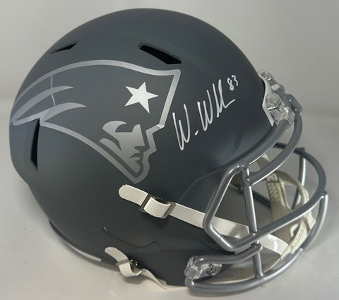 Patriots WES WELKER Signed Full Size Replica SLATE Speed Helmet AUTO - JSA
