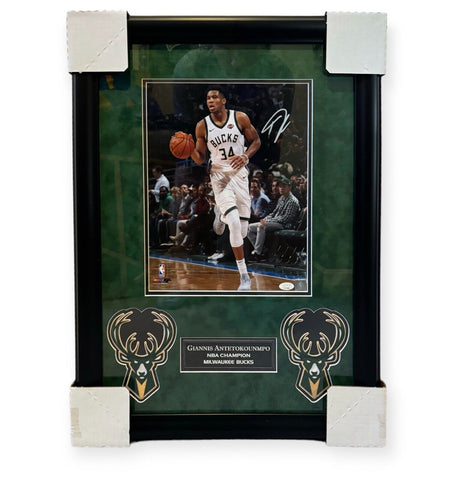 Giannis Antetokounmpo Signed Autographed 11x14 Photograph Framed to 14x21 JSA