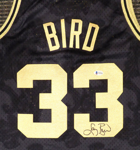 Celtics Larry Bird Autographed Mitchell & Ness Gold Jersey Size L Beckett Y62564