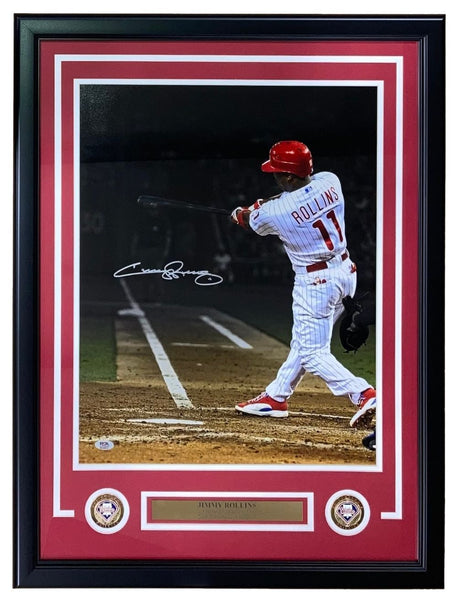 Jimmy Rollins Signed Framed 16x20 Philadelphia Phillies Batting Photo PSA Holo