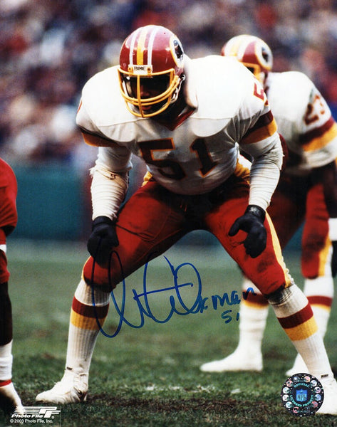 Monte Coleman Signed Washington White Jersey Stance 8x10 Photo - (SCHWARTZ COA)