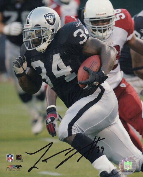 Lamont Jordan Signed Raiders Black Jersey Action vs Cardinals 8x10 Photo -SS COA