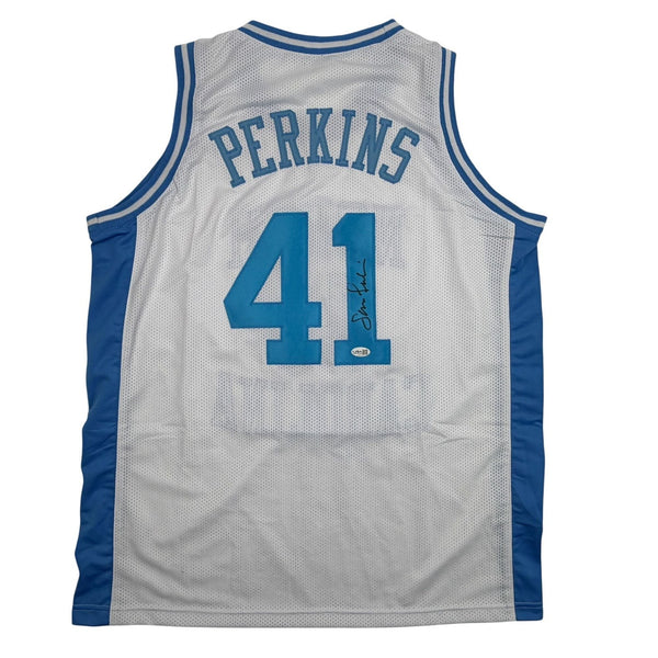 Autographed/Signed Sam Perkins UNC North Carolina White Jersey JSA COA