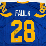 Autographed/Signed Marshall Faulk St. Louis Blue Football Jersey Beckett BAS COA