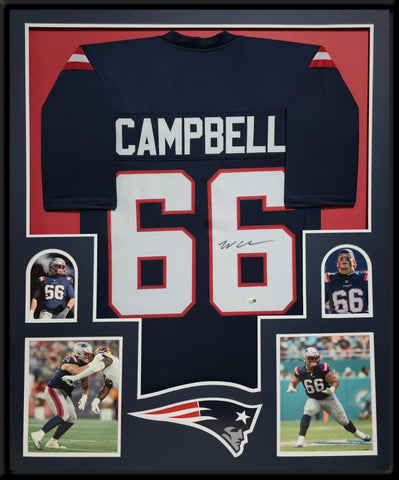 FRAMED NEW ENGLAND PATRIOTS WILL CAMPBELL AUTOGRAPHED SIGNED JERSEY JSA COA