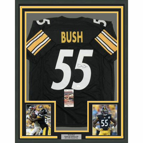 FRAMED Autographed/Signed DEVIN BUSH 33x42 Pittsburgh Black Jersey JSA COA Auto