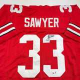 Autographed/Signed Jack Sawyer Ohio State Red College Jersey Beckett BAS COA