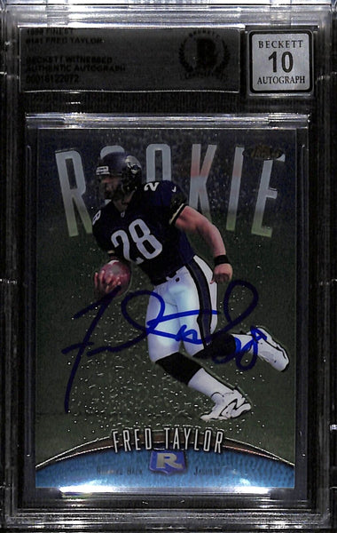 Fred Taylor Signed 1998 Topps Finest #141 Trading Card Grade 10 Beckett 43894