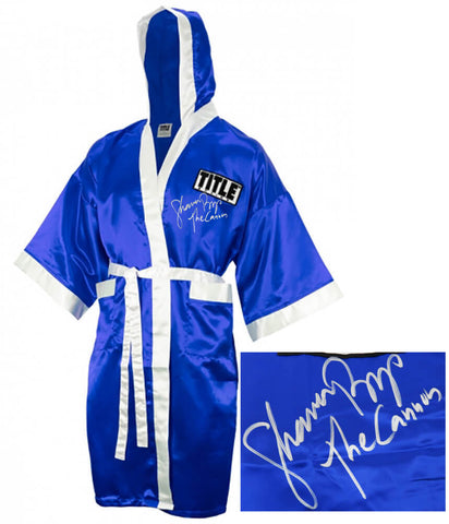 Shannon Briggs Signed Title Blue With White Trim Boxing Robe w/Cannon - (SS COA)