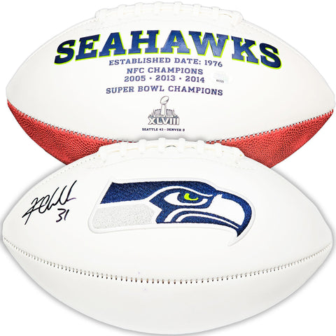 KAM CHANCELLOR AUTOGRAPHED SEATTLE SEAHAWKS WHITE LOGO FOOTBALL MCS HOLO 220819