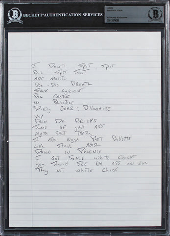 Lakers Shaquille O'Neal Handwritten Lyrics On 8x10 Page BAS Slabbed