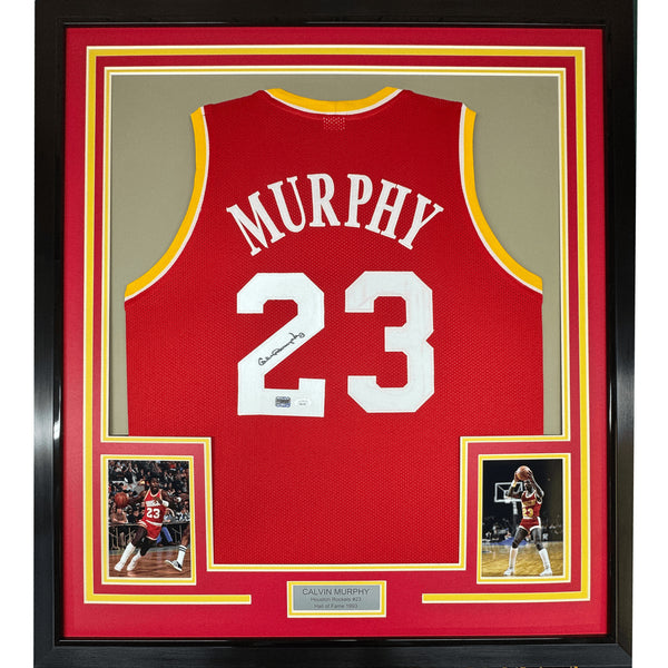 FRAMED Autographed/Signed CALVIN MURPHY 35x39 Houston Red Jersey PSA COA