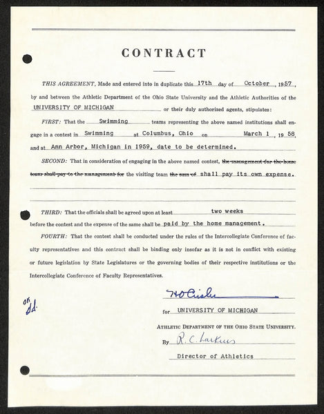 Fritz Crisler HOF Michigan Head Coach Signed/Auto Contract PSA BA199026