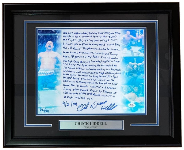 Chuck Liddell Signed Framed 11x14 UFC 47 Tito Ortiz Fight Story Inscr Photo PSA