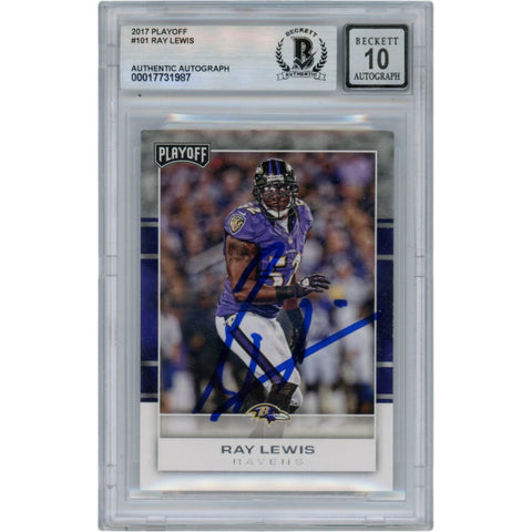 Ray Lewis Autographed 2017 Playoff #101 Slabbed Trading Card Beckett 50021