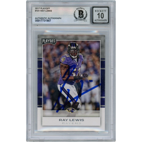 Ray Lewis Autographed 2017 Playoff #101 Slabbed Trading Card Beckett 50021