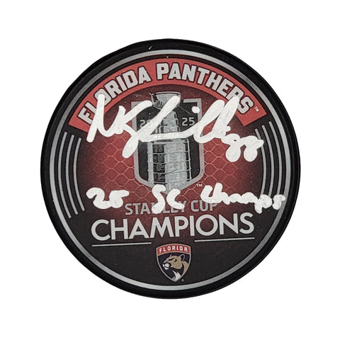 Nate Schmidt Signed Panthers 2025 Stanley Cup Champions Puck W/ 25 SC Champs BAS