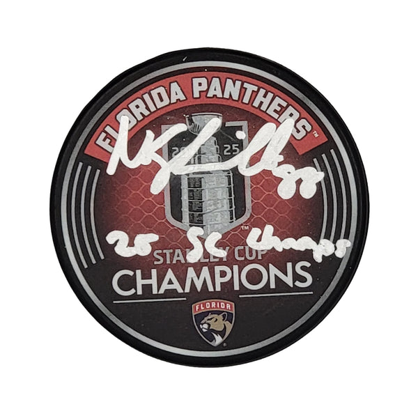 Nate Schmidt Signed Panthers 2025 Stanley Cup Champions Puck W/ 25 SC Champs BAS